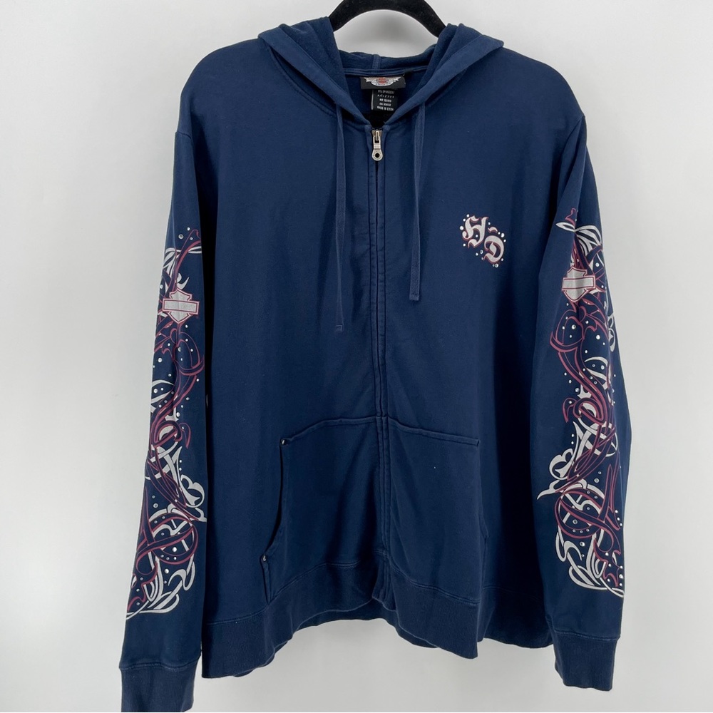 Harley Davidson Womens Zipped Sweatshirt Navy Blue Patriotic 2W